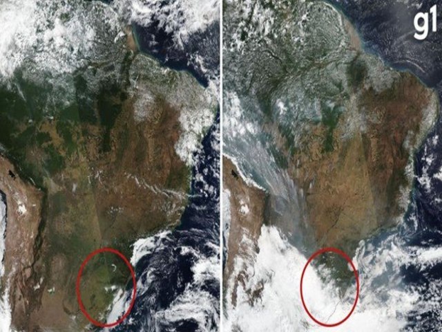 Imagens da Nasa registram ANTES e DEPOIS de fumaa de queimadas se espalhar pelo RS