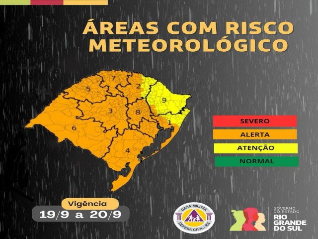 Defesa Civil alerta para chuva forte e temporais na quinta-feira no Rio Grande do Sul