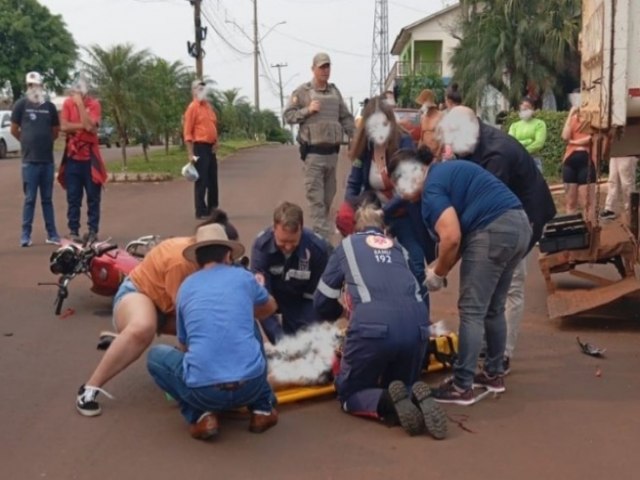 Motociclista fica gravemente ferido em acidente no centro de Bom Progresso