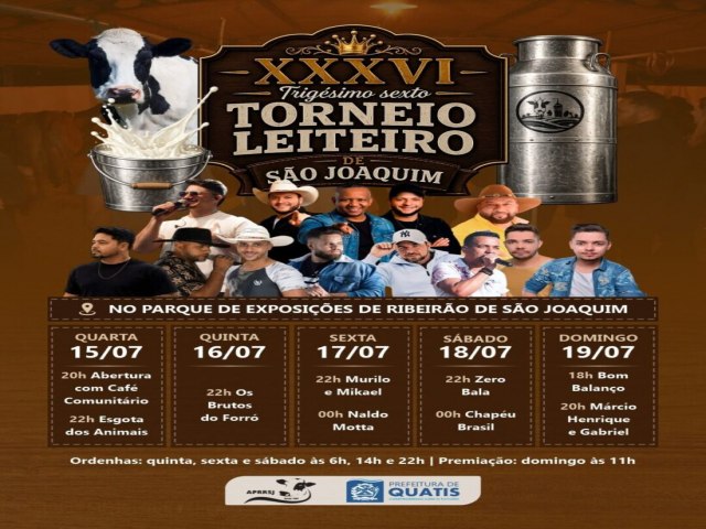 EVENTO - Quatis divulga programa��o do 36� Torneio Leiteiro de Ribeir�o de S�o Joaquim