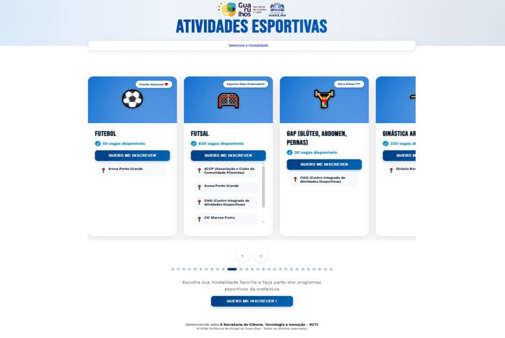 Guarulhos abre 4,6 mil vagas para atividades esportivas gratuitas em toda a cidade.