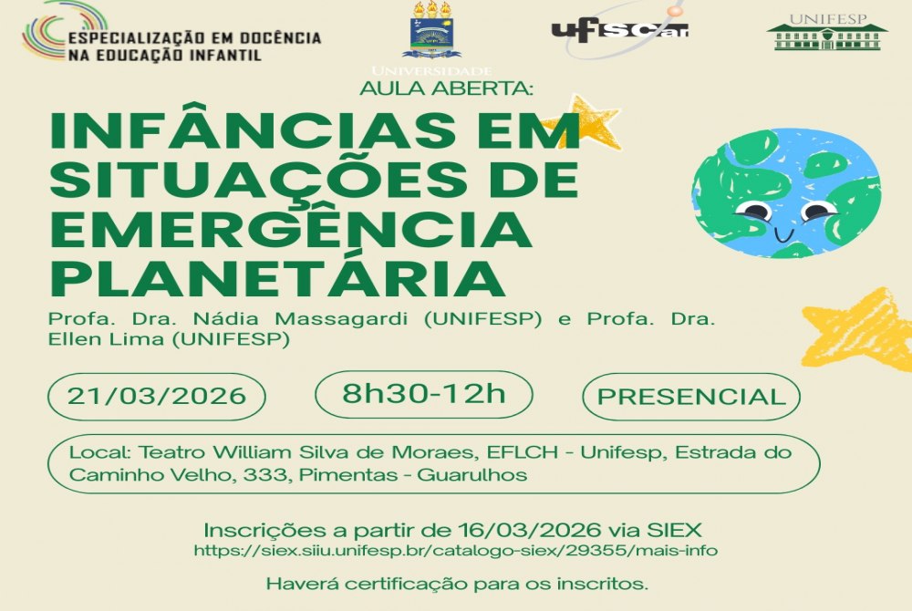 Aula aberta na Unifesp marca in�cio da disciplina Inf�ncias em Situa��es de Emerg�ncia em curso de especializa��o.
