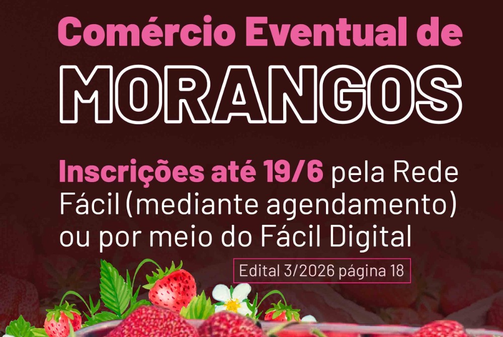 Guarulhos recebe inscri��es para com�rcio eventual de morangos at� 19 de junho.
