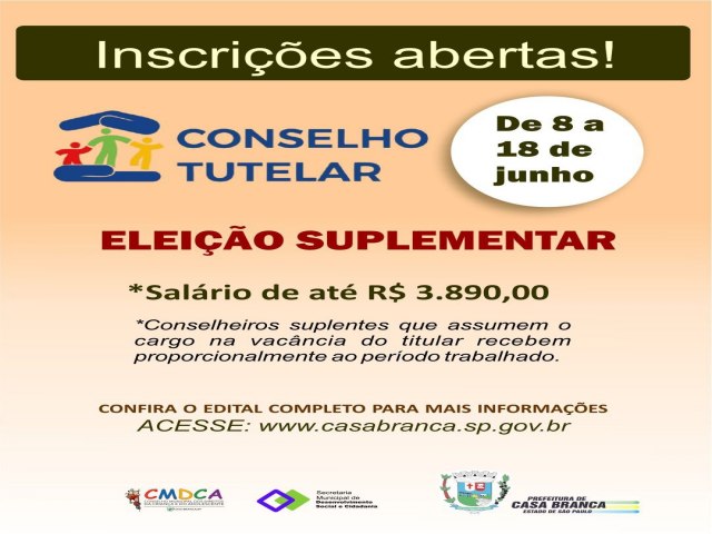 INSCRI��ES ABERTAS PARA VAGAS SUPLENTES NO CONSELHO TUTELAR DE CASA BRANCA