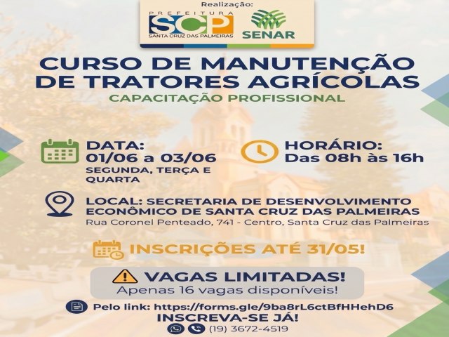 CURSO DE MANUTEN��O DE TRATORES AGR�COLAS EM SANTA CRUZ DAS PALMEIRAS