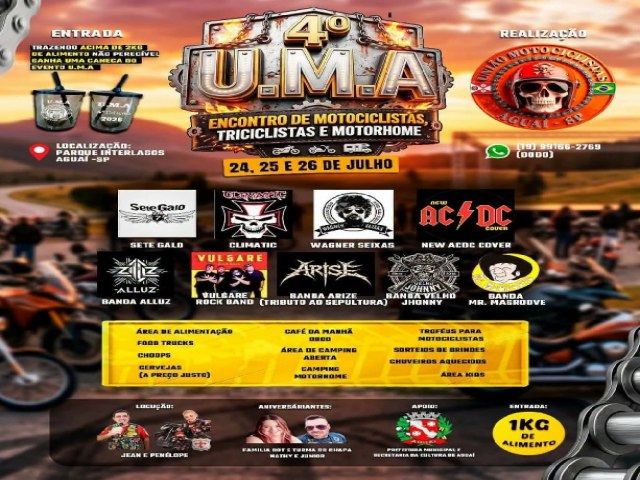 4� UMA RE�NE MOTOCICLISTAS, TRICICLISTAS E MOTORHOMES EM AGUA� NESTE FIM DE SEMANA