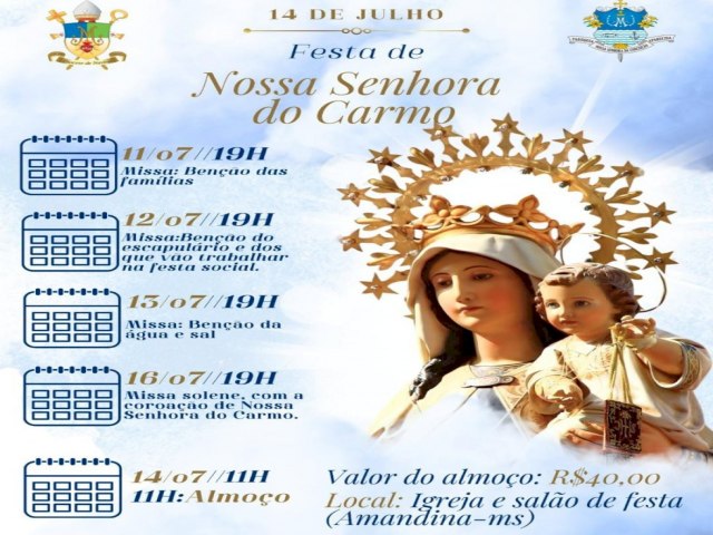 IVINHEMA: Festa de Nossa Senhora do Carmo ser dia 14 de julho em Amandina