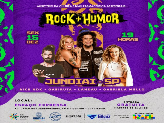 Gabi Roncatti e Landau apresentam o stand up Rock + Humor pela primeira vez em Jundia/SP