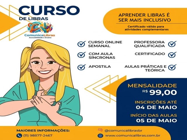 Curso de Libras abre novas turmas para crian�as e adultos com foco em inclus�o e comunica��o