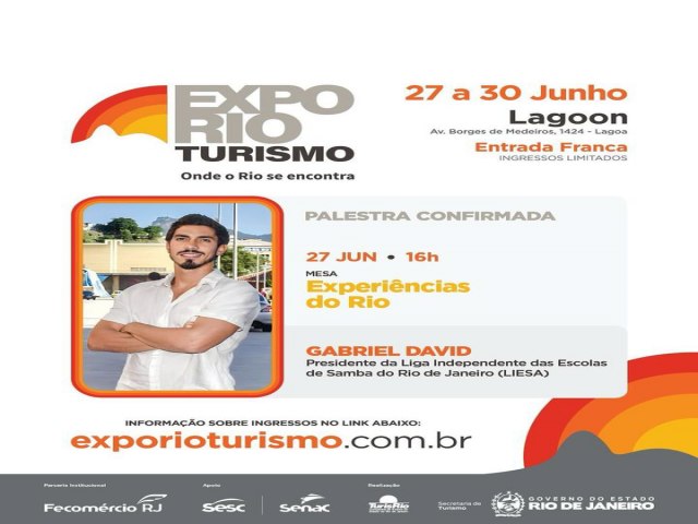 Gabriel David confirma palestra no ExpoRio Turismo 