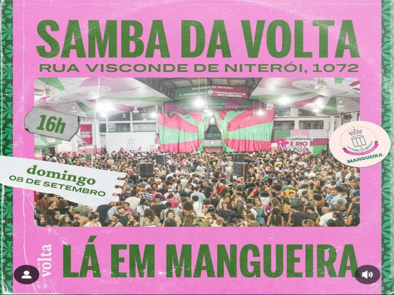 Samba da Volta vai embalar o domingo da Estao Primeira de Mangueira