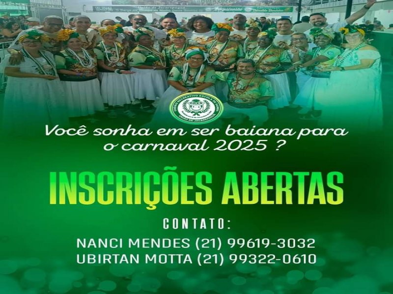 Inscries para ala de baianas da Unio de Jacarepagu 