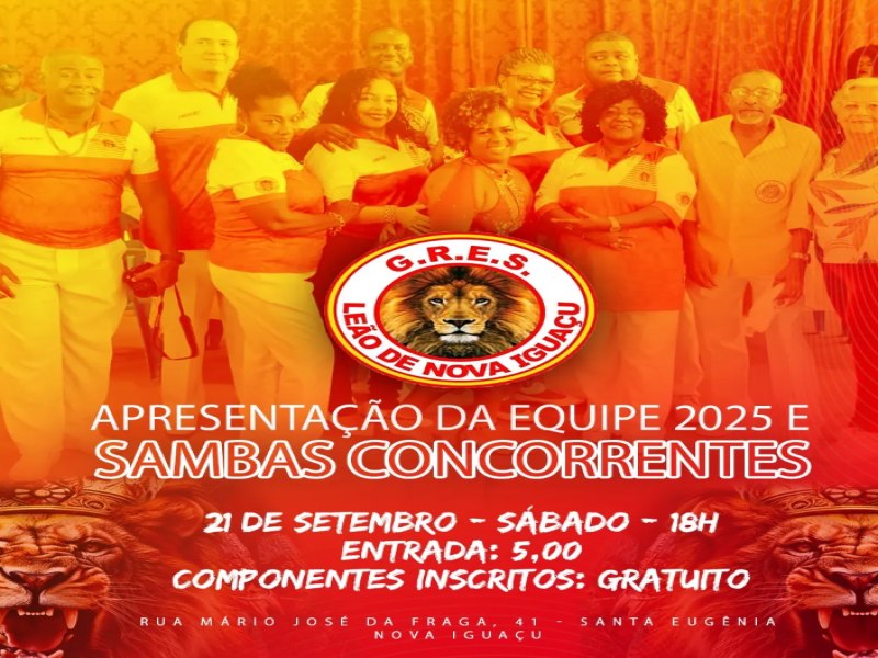 Leo de Nova Iguau apresenta equipe 2025 e sambas concorrentes neste sbado, 21