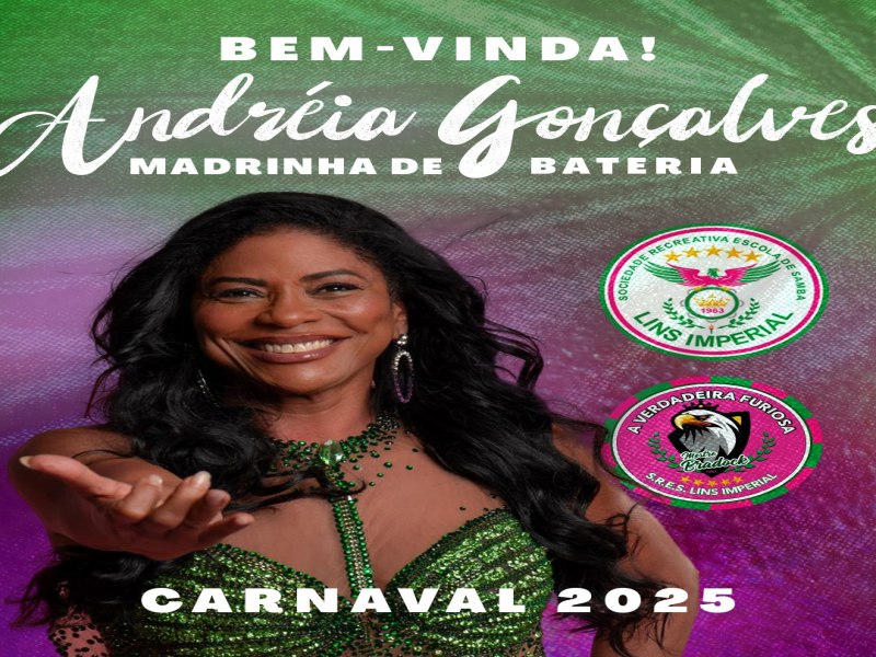 Lins Imperial apresenta Andreia Gonalves como madrinha de bateria para o Carnaval 2025