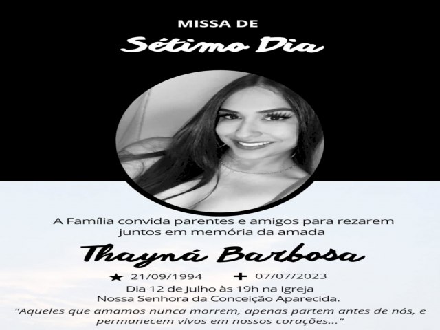 IVINHEMA: Missa de 7 Dia de Thayn Barbosa ser na prxima quarta (12)