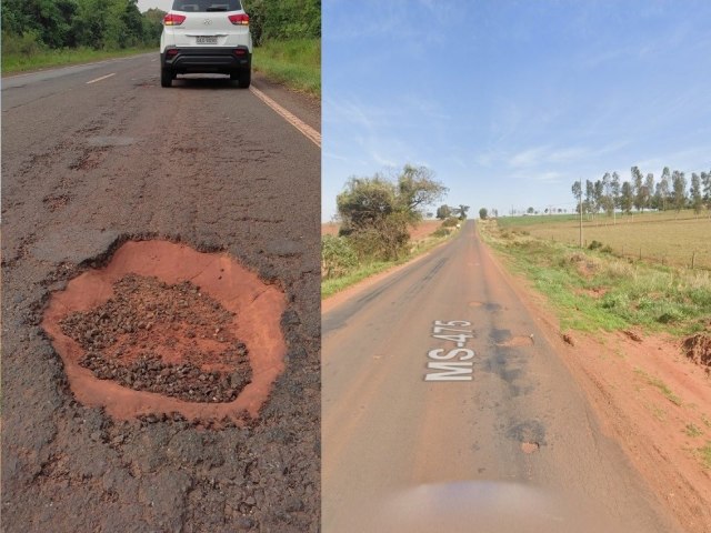 BURACOS NA MS-475: Deputado Renato cobra recapeamento desde o trevo de acesso at a entrada da cidade de Novo H. do Sul