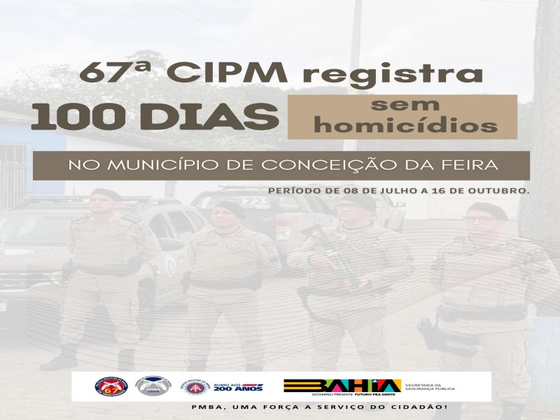 67 CIPM registra 100 dias sem crimes violentos em Conceio da Feira