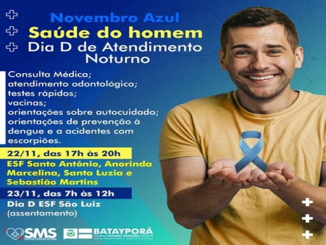 Novembro Azul em Batayporã reforça saúde integral do homem e tem Dia D com atendimento noturno