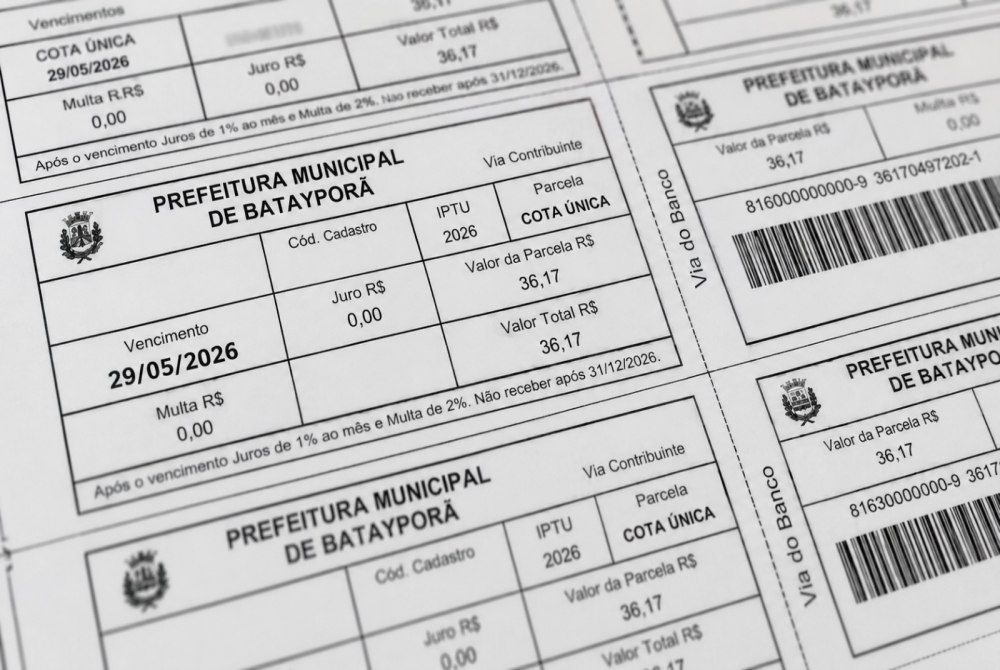 Bataypor� prorroga vencimento da parcela �nica do IPTU 2026 para 29 de maio