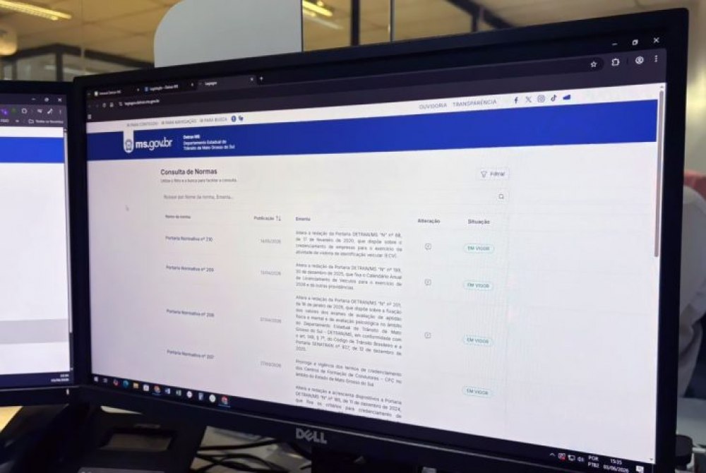 Novo sistema de portarias do Detran-MS amplia transpar�ncia e facilita acesso � legisla��o