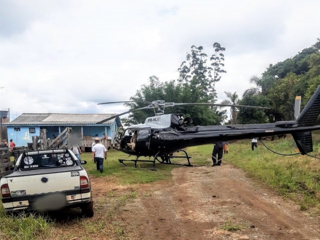 HELICPTERO DO SAMU SOCORRE RAPAZ VTIMA DE ACIDENTE DE TRATOR NO ESPIGO PRETO