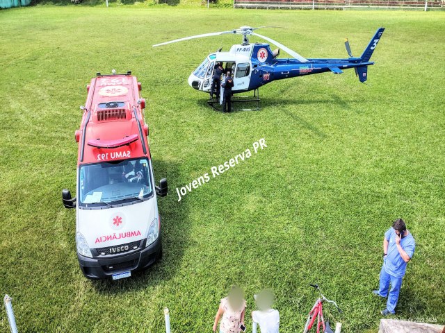 RAPAZ  TRANSFERIDO PELO HELICPTERO DO SAMU APS ACIDENTE EM RESERVA