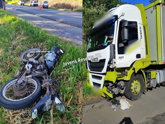 MOTOCICLISTA MORRE APS COLIDIR FRONTALMENTE COM CAMINHO NA PR 092