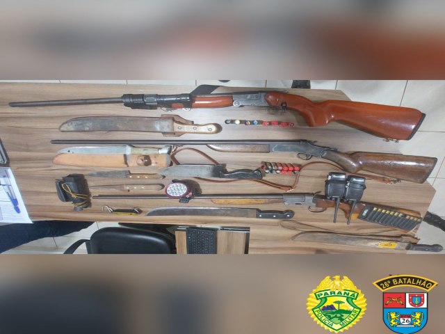 PATRULHA RURAL DO 26 BPM APREENDE ARMAS DE FOGO EM CURIVA (PR)