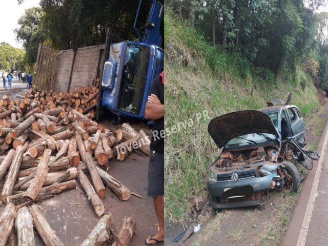 ACIDENTE ENTRE CAMINHO E AUTOMVEL DEIXA CONDUTOR FERIDO EM MANOEL RIBAS (PR)