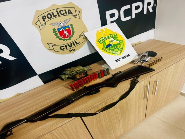 OPERAO CONJUNTA ENTRE A POLCIA CIVIL E A POLCIA MILITAR RESULTA NA PRISO DE INDIVDUO COM ARMAS DE FOGO EM ORTIGUEIRA