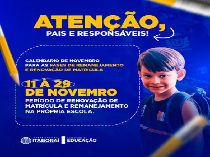 Secretaria de Educao de Itabora anuncia calendrio de renovao de matrculas