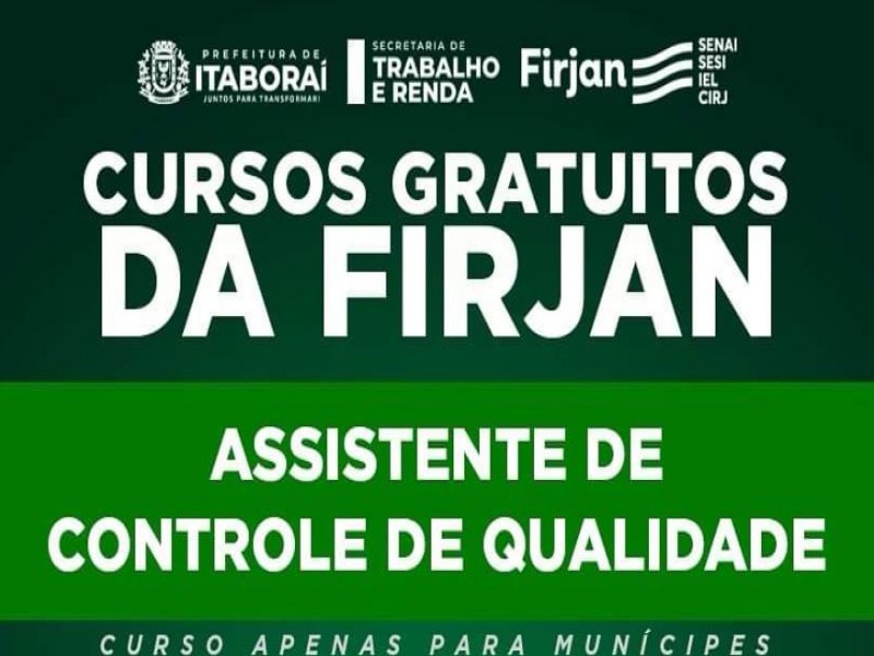 Prefeitura abre vaga para curso gratuito em parceria com a Firjan