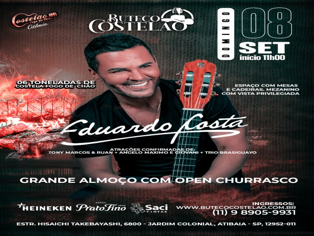 Eduardo Costa se apresenta no Buteco Costelo em Atibaia no dia 8 de setembro