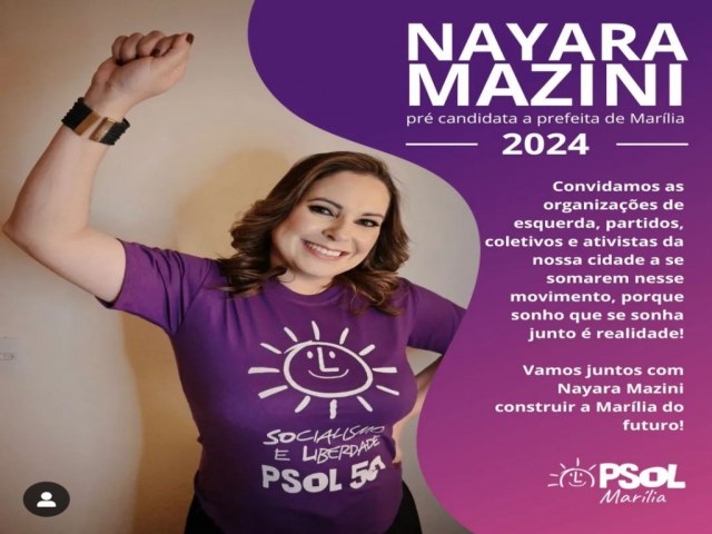 Psol anuncia Nayara Mazini pr-candidata a prefeita em 2024