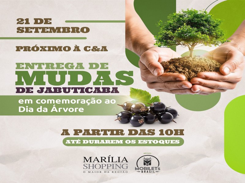 Marlia Shopping celebra dia da rvore com distribuio de mudas de jabuticaba