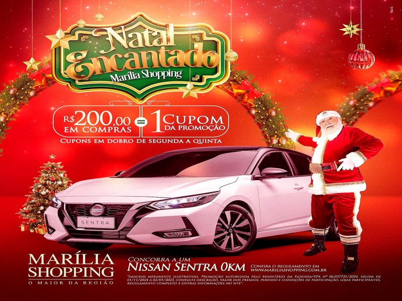 Marlia Shopping celebra o Natal com o sorteio de um  Nissan Sentra 0km