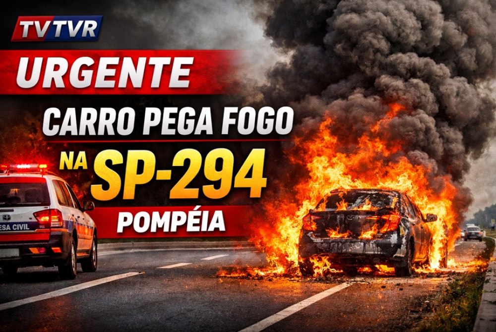 Inc�ndio em ve�culo mobiliza Defesa Civil na SP-294 em Pomp�ia