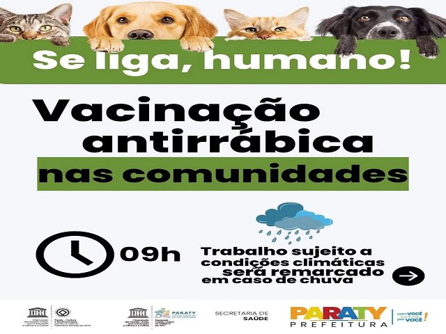 Paraty incia vacinao anti-rbica. Sbado,  11/11 ser na Vila Residencial de Mambucaba 