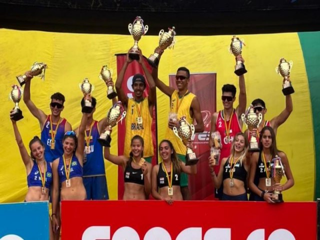 Brasil fatura ouro e bronze na primeira etapa do classificatrio sul-americano para o Mundial sub-19 de vlei de praia
