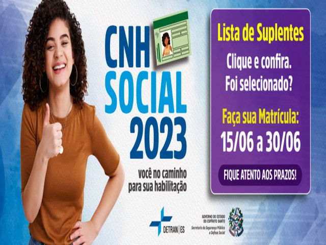 Detran|ES convoca 1.110 candidatos suplentes no CNH Social 2023
