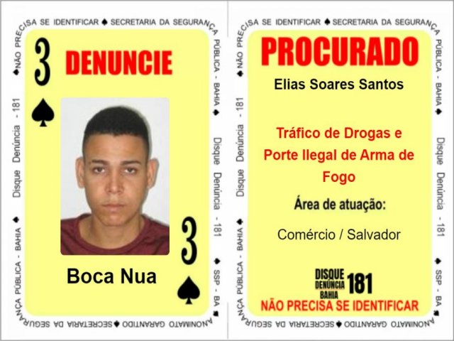 Baralho do Crime da SSP/BA  atualizado com mais cinco foragidos da Justia