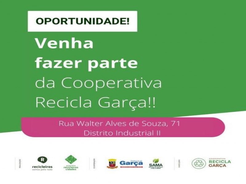 OPORTUNIDADE: Cooperativa Recicla Gara abre vagas para novos cooperados