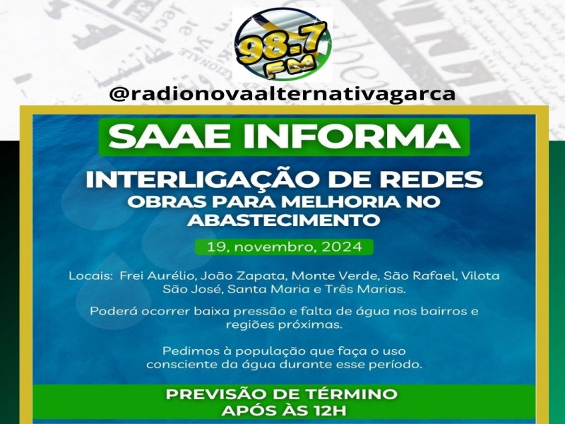 SAAE realiza obras de interligao de redes para melhorar abastecimento de gua