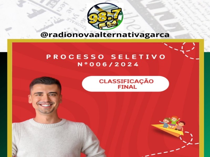 Classificao final do processo seletivo n 006/2024: professor de Educao Bsica 1