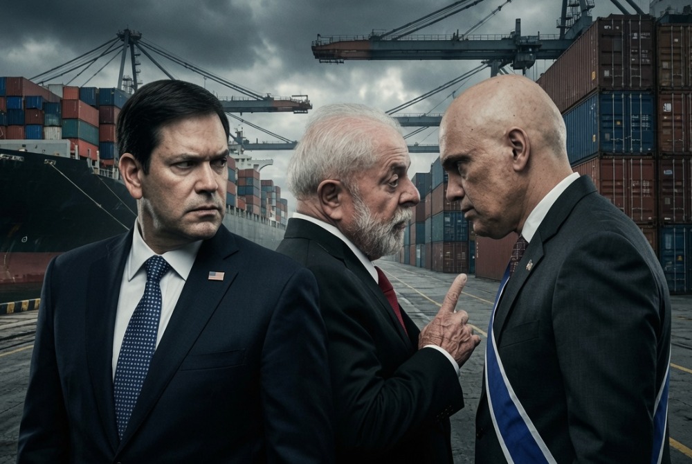 Imagem da Not&iacute;cia Tarifas de 25% dos EUA ao Brasil: Trump acusa Lula de falta de boa-f� em negocia��es comerciais. STF tamb�m � criticado
