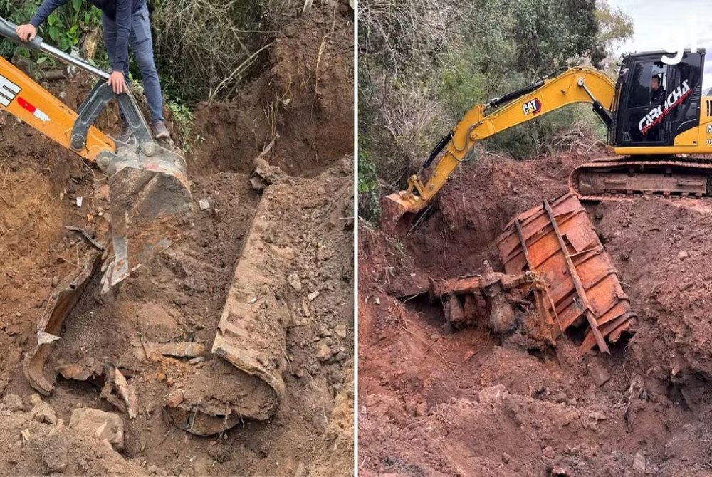 Caminh�o da Prefeitura desaparecido h� uma d�cada � encontrado enterrado e vira alvo de investiga��o no Rio Grande do Sul