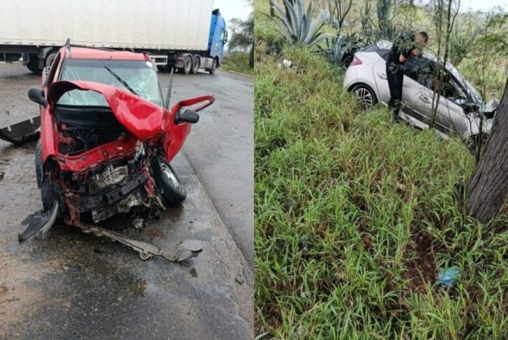 Acidente entre dois carros deixa feridos na BR-116, em Itatim; v�timas foram socorridas pelo Samu