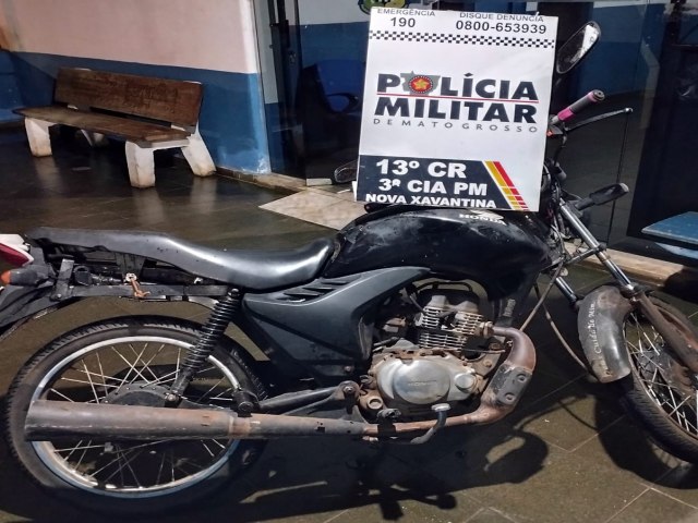 POLCIA MILITAR DE NOVA XAVANTINA RECUPERA MOTOCICLETA FURTADA EM AGUA BOA E PRENDE SUSPEITO EM FLAGRANTE POR FURTO QUALIFICADO*