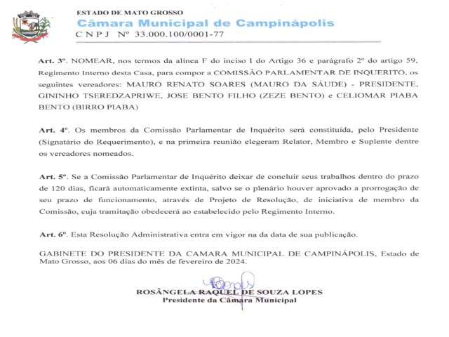 Por unanimidade, Plenrio aprova criao de CPI em Campinapolis.