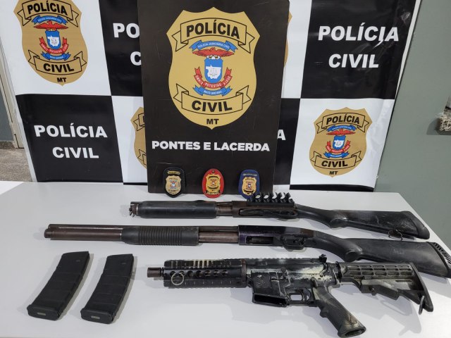 Polcia Civil apreende trs armas de fogo enterradas na casa de integrante de faco criminosa em Vila Bela